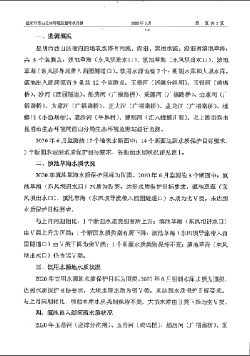 2020年6月昆明市西山区地表水环境质量考核月报3