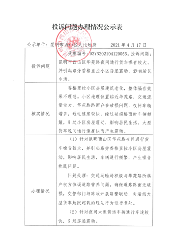 投诉问题办理情况公示表 （华苑路）_00
