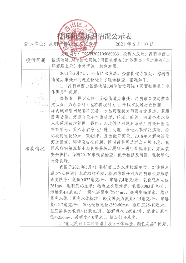 中央环保督查投诉问题办理情况公示表（受理编号：D2YN202105060033）_页面_1
