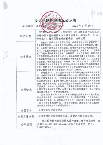 投诉问题办理情况公示表（明朗）