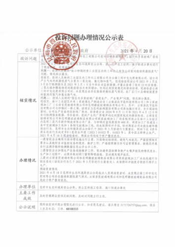 D2YN202104150009投诉问题办理情况公示表（西山区）
