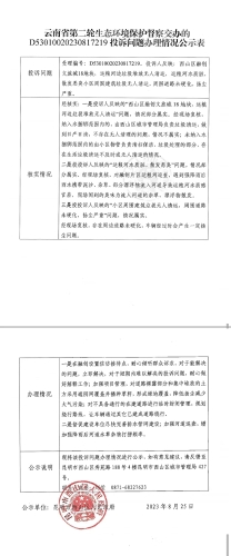 关于云南省第二轮生态环境保护督察D53010020230817219交办投诉问题办理情况公示表