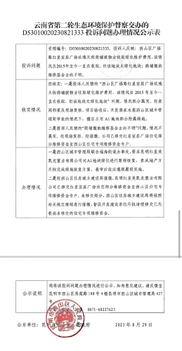 关于云南省第二轮生态环境保护督察D53010020230821333交办投诉问题办理情况公示表