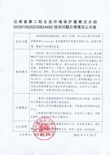 云南省第二轮生态环境保护督察交办的D<span style='background-color:;'>53010020230824482</span>投诉问题办理情况公示表