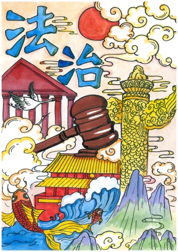 “法治社会，清明人间”（宣传产品  徐霞客中心学校  徐媛琳 ）