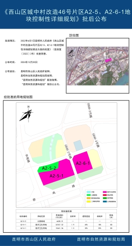 《西山区城中村改造46号片区A2-5、A2-6-1地块控制性详细规划》批后公布
