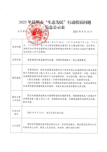 2025年昆明市“生态为民”行动投诉问题信息公示表(欧记龙城港）_1