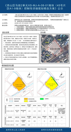 《西山区马街2单元XS-MJ-A-08-01地块(45号片区A1-9地块)控制性详细规划修改方案》公示 《西山区马街2单元XS-MJ-A-08-01地块(45号片区A1-9地块)控制性详细规划修改方案》公示