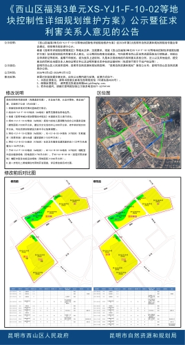 《西山区福海3单元XS-YJ1-F-10-02等地块控制性详细规划维护方案》公示暨征求利害关系人意见的公告