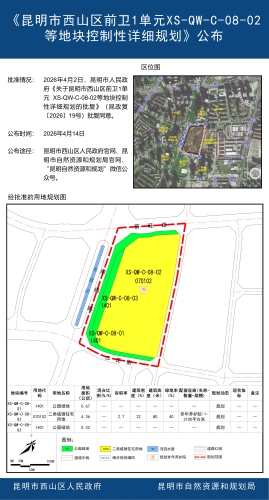 《昆明市西山区前卫1单元XS-QW-C-08-02等地块控制性详细规划》公布