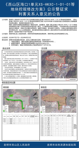 《西山区海口1单元XS-HKXC-1-D1-01等地块控规修改方案》公示暨征求利害关系人意见的公告