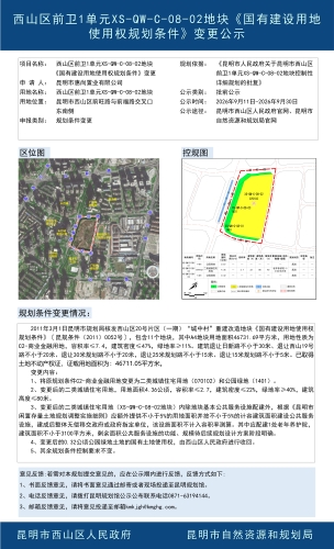 西山区前卫1单元XS-QW-C-08-02地块《国有建设用地使用权规划条件》变更公示
