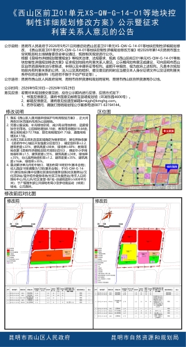 《西山区前卫01单元XS-QW-G-14-01等地块控制性详细规划修改方案》公示暨征求利害关系人意见的公告